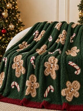 Snuggle Sac Green Gingerbread Throw Blanket Cozy Holiday 50x60